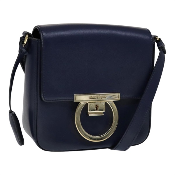 【原宿店限定】サルヴァトーレフェラガモ Salvatore Ferragamo ショルダーバッグ ガンチーニ レザー ネイビー ゴールド レディース 111348V