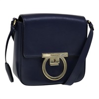 【原宿店限定】サルヴァトーレフェラガモ Salvatore Ferragamo ショルダーバッグ ガンチーニ レザー ネイビー ゴールド レディース 111348V
