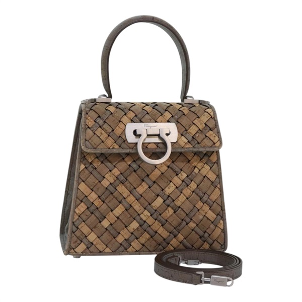 【原宿店限定】サルヴァトーレフェラガモ Salvatore Ferragamo ハンドバッグ コルク 144/500 2way ブラウン レディース 91289SV