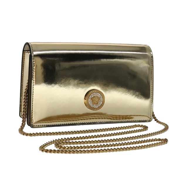 【原宿店限定】ヴェルサーチ VERSACE ショルダーバッグ チェーン パテントレザー ゴールド レディース 108490V