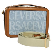 【原宿店限定】ヴェルサーチ VERSACE ハンドバッグ キャンバス 2way ライトブルー ゴールド レディース EC379AV