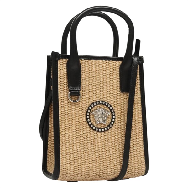【原宿店限定】ヴェルサーチ VERSACE ハンドバッグ ラフィア 2way ベージュ レディース EC391A