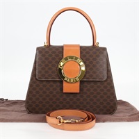 【原宿店限定】セリーヌ CELINE ハンドバッグ サークル マカダムキャンバス PVCレザー 2way ブラウン ゴールド レディース 122270AV