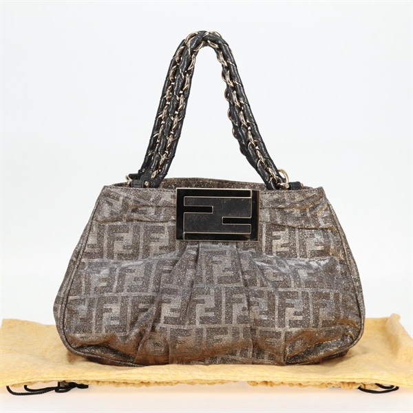 【原宿店限定】フェンディ FENDI ショルダーバッグ ズッカキャンバス ミア チェーン シルバー ゴールド レディース 122372AV