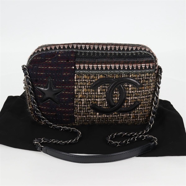 【原宿店限定】シャネル CHANEL ショルダーバッグ チェーン ツイード ブラック レディース 124656AM