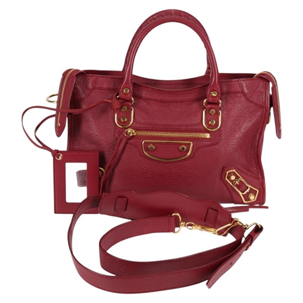 【原宿店限定】バレンシアガ BALENCIAGA ハンドバッグ クラシック メタリック  エッジ シティS レザー レッド ゴールド 432831 レディース am8323M