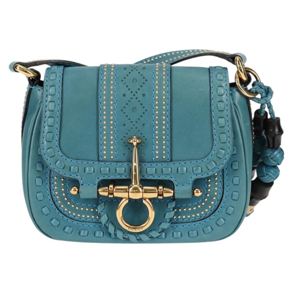 【原宿店限定】グッチ GUCCI ショルダーバッグ バンブー レザー ブルー ゴールド 263956 レディース 124631V