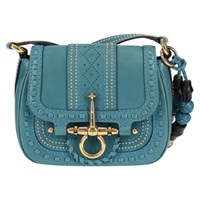 【原宿店限定】グッチ GUCCI ショルダーバッグ バンブー レザー ブルー ゴールド 263956 レディース 124631V