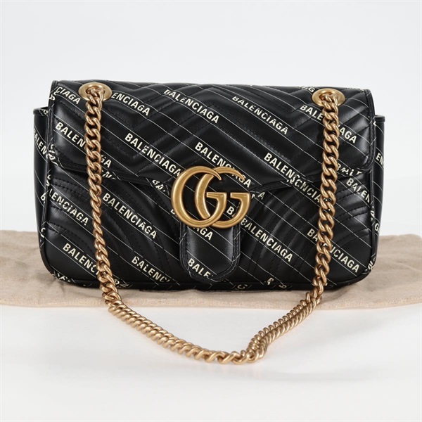 【原宿店限定】グッチ GUCCI ショルダーバッグ バレンシアガ チェーン ザハッカープロジェクト レザー ブラック 443497 レディース BA1727M