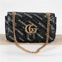 【原宿店限定】グッチ GUCCI ショルダーバッグ バレンシアガ チェーン ザハッカープロジェクト レザー ブラック 443497 レディース BA1727M