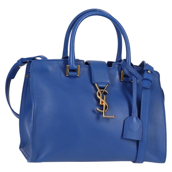 【原宿店限定】サンローラン SAINT LAURENT ベイビー カバス ハンドバッグ レザー 2way ブルー ゴールド レディース 123590AM