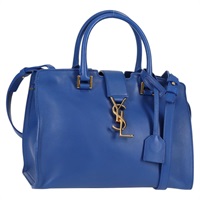 【原宿店限定】サンローラン SAINT LAURENT ベイビー カバス ハンドバッグ レザー 2way ブルー ゴールド レディース 123590AM