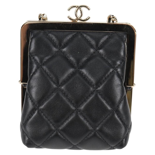 【原宿店限定】シャネル CHANEL ショルダーバッグ マトラッセ チェーン ポーチ ラムスキン ブラック ゴールド レディース 125435AM