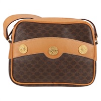 【原宿店限定】セリーヌ CELINE ショルダーバッグ マカダムキャンバス PVCレザー ブラウン ゴールド レディース BD2080M