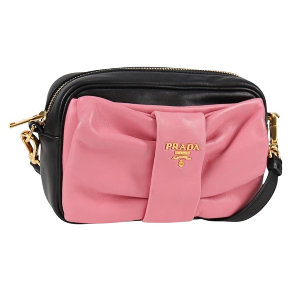 【原宿店限定】プラダ PRADA ショルダーバッグ リボン レザー ブラック ゴールド レディース BD2127V