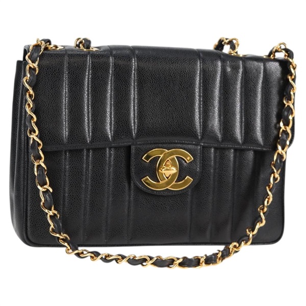 【原宿店限定】シャネル CHANEL ショルダーバッグ マトラッセ マドモアゼル チェーン キャビアスキン ブラック ゴールド レディース PP563V