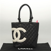 【原宿店限定】シャネル CHANEL トートバッグ ミディアム カンボンライン レザー ブラック シルバー レディース 121183V