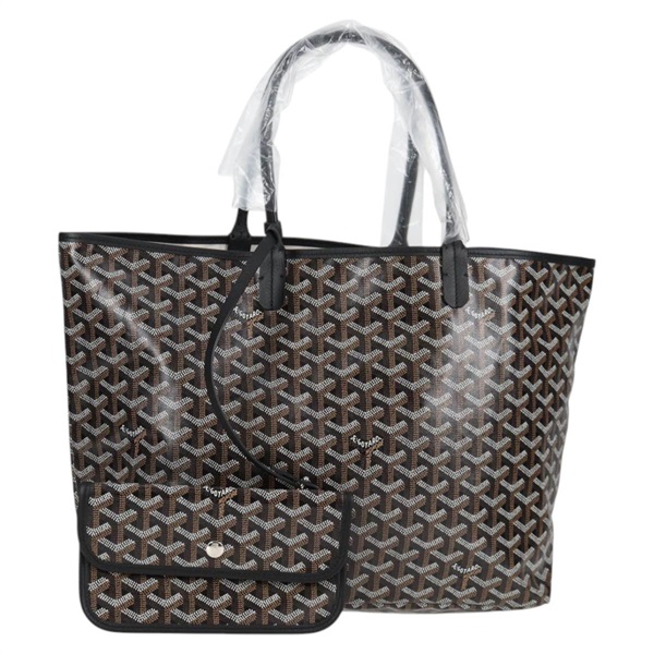 【原宿店限定】ゴヤール GOYARD サンルイPM トートバッグ ヘリンボーン PVC レザー ブラック レディース yk18382SM