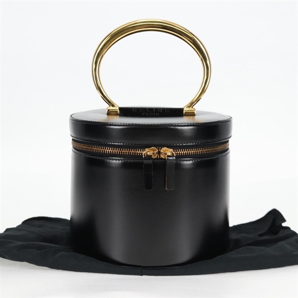 【原宿店限定】セリーヌ CELINE 化粧ポーチ バニティ レザー ブラック ゴールド レディース 125415V