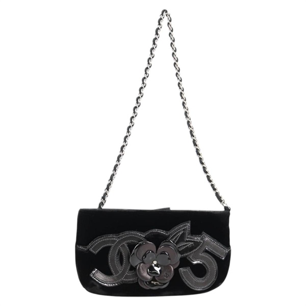 【原宿店限定】シャネル CHANEL アクセサリーポーチ ベロア ブラック ゴールド レディース 125432AV