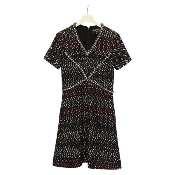 【原宿店限定】シャネル CHANEL シャツ ワンピース ツイード ネイビー レディース BA2161AM