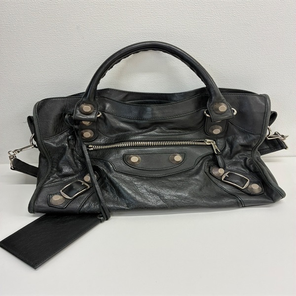 BALENCIAGA ジャイアント シティ ハンドバッグ ブラック シルバー レザー