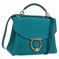 【原宿店限定】サルヴァトーレフェラガモ Salvatore Ferragamo マー ゴット ハンドバッグ ガンチーニ スエード 2way ターコイズブルー ゴールド レディース 127782M