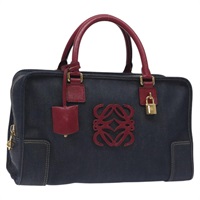 【原宿店限定】ロエベ LOEWE アマソナ32 ハンドバッグ アナグラム デニム ネイビー ゴールド レディース 129539V