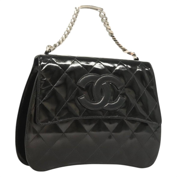 【原宿店限定】シャネル CHANEL ハンドバッグ マトラッセ ココマーク チェーン パテントレザー ブラック シルバー レディース 130042V