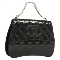 【原宿店限定】シャネル CHANEL ハンドバッグ マトラッセ ココマーク チェーン パテントレザー ブラック シルバー レディース 130042V