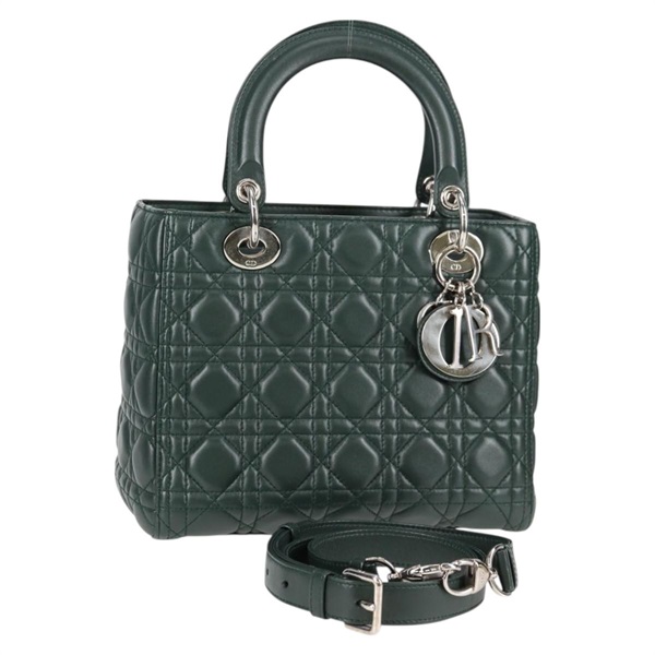 【原宿店限定】クリスチャンディオール Christian Dior レディーディオール ハンドバッグ カナージュ ラムスキン 2way グリーン ゴールド レディース PP653M