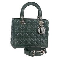 【原宿店限定】クリスチャンディオール Christian Dior レディーディオール ハンドバッグ カナージュ ラムスキン 2way グリーン ゴールド レディース PP653M