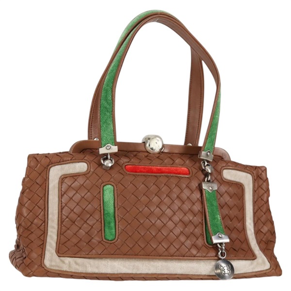 【原宿店限定】ボッテガヴェネタ BOTTEGAVENETA ハンドバッグ イントレチャート レザー ブラウン シルバー レディース 128721V