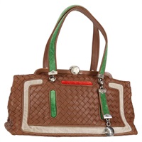 【原宿店限定】ボッテガヴェネタ BOTTEGAVENETA ハンドバッグ イントレチャート レザー ブラウン シルバー レディース 128721V