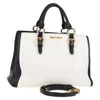 【原宿店限定】ミュウ ミュウ Miu Miu ハンドバッグ レザー 2way ホワイト ゴールド レディース 130112V