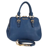 【原宿店限定】ミュウ ミュウ Miu Miu ハンドバッグ レザー 2way ブルー ゴールド レディース 130218V