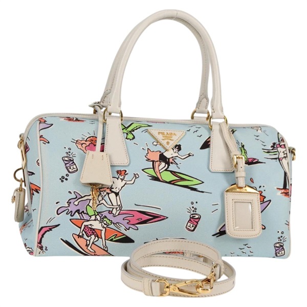 【原宿店限定】プラダ PRADA ハンドバッグ キャンバス 2way ライトブルー ゴールド レディース 130352V