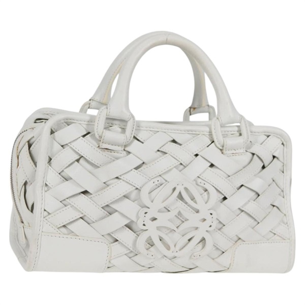 【原宿店限定】ロエベ LOEWE アマソナ28 ハンドバッグ アナグラム レザー ホワイト シルバー レディース 130483V