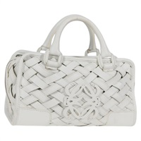 【原宿店限定】ロエベ LOEWE アマソナ28 ハンドバッグ アナグラム レザー ホワイト シルバー レディース 130483V