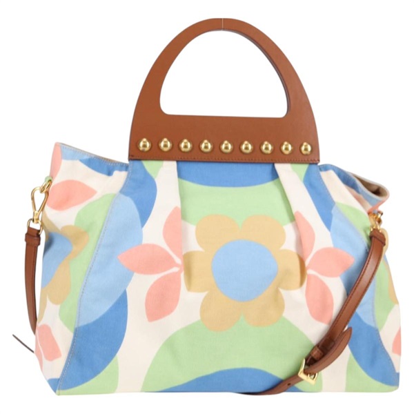【原宿店限定】ミュウ ミュウ Miu Miu ハンドバッグ キャンバス 2way グリーン ゴールド レディース 130484V