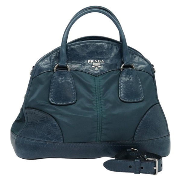 【原宿店限定】プラダ PRADA ハンドバッグ ナイロン レザー ブルー シルバー レディース BA3485V
