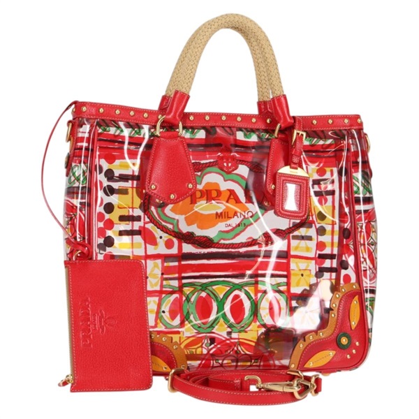 【原宿店限定】プラダ PRADA ハンドバッグ ビニール 2way レッド ゴールド レディース 131695V