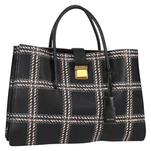 【原宿店限定】ミュウ ミュウ Miu Miu ハンドバッグ レザー ネイビー ゴールド レディース 132225V