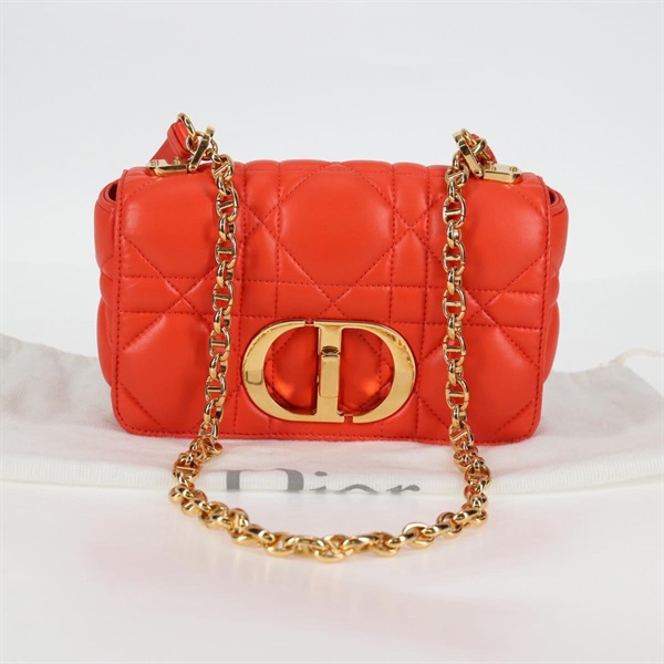 【原宿店限定】クリスチャンディオール Christian Dior ショルダーバッグ CARO カロマイクロカナージュ レザー オレンジ ゴールド レディース 121261M