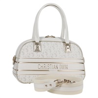 【原宿店限定】クリスチャンディオール Christian Dior ハンドバッグ ミディアムクラッシック　ボーリングバッグ レザー ホワイト ゴールド レディース 121262M