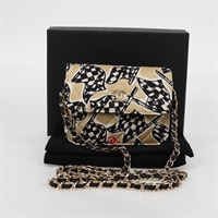 【原宿店限定】シャネル CHANEL ショルダーバッグ マトラッセ チェッカー フラッグ チェーン  ナイロン ベージュ ゴールド レディース 125975M