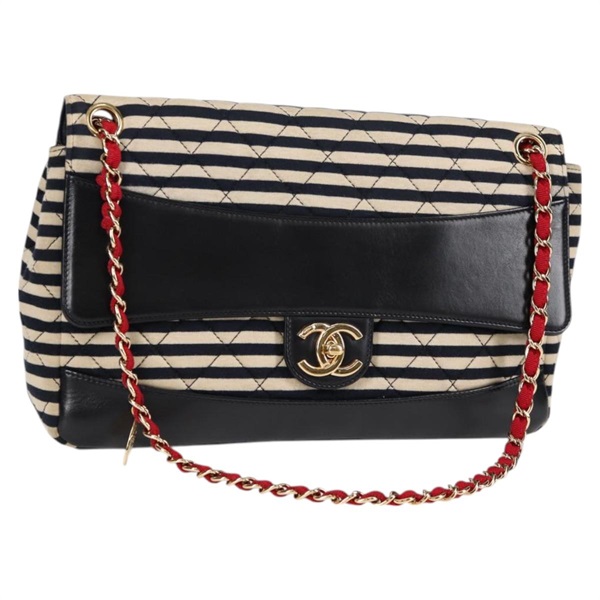 【原宿店限定】シャネル CHANEL ショルダーバッグ マトラッセ チェーン コットン ブラック ゴールド レディース 126255V