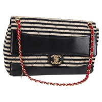 【原宿店限定】シャネル CHANEL ショルダーバッグ マトラッセ チェーン コットン ブラック ゴールド レディース 126255V