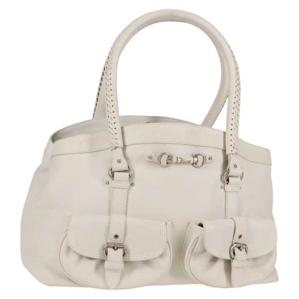 【原宿店限定】クリスチャンディオール Christian Dior ショルダーバッグ レザー ホワイト シルバー レディース am8603V
