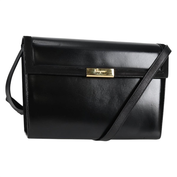 【原宿店限定】サルヴァトーレフェラガモ Salvatore Ferragamo ショルダーバッグ ガンチーニ レザー ブラック ゴールド レディース 118793V